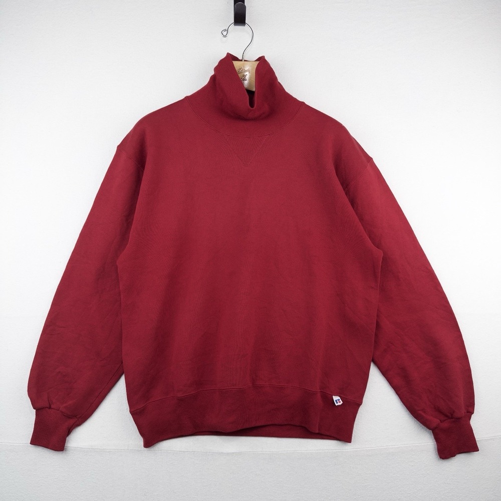 90's Vtg Russell Athletic USA Made Turtle Neck Sweatshirt Men's M Red